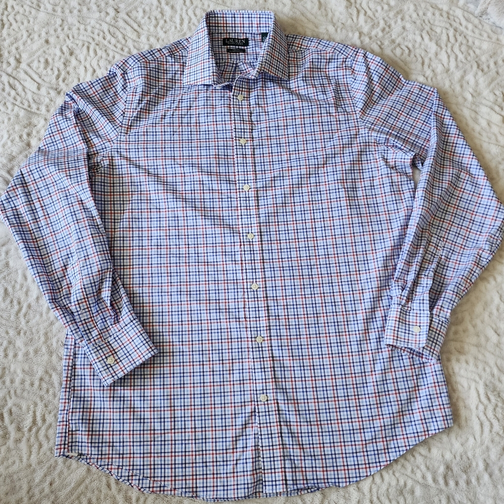 Lauren Ralph Lauren Shirt Mens Tall Fit Supima Cotton 17  36/37 Check Plaid